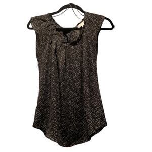 LC Lauren Conrad Pleated Neck Top Black with white Polka Dots